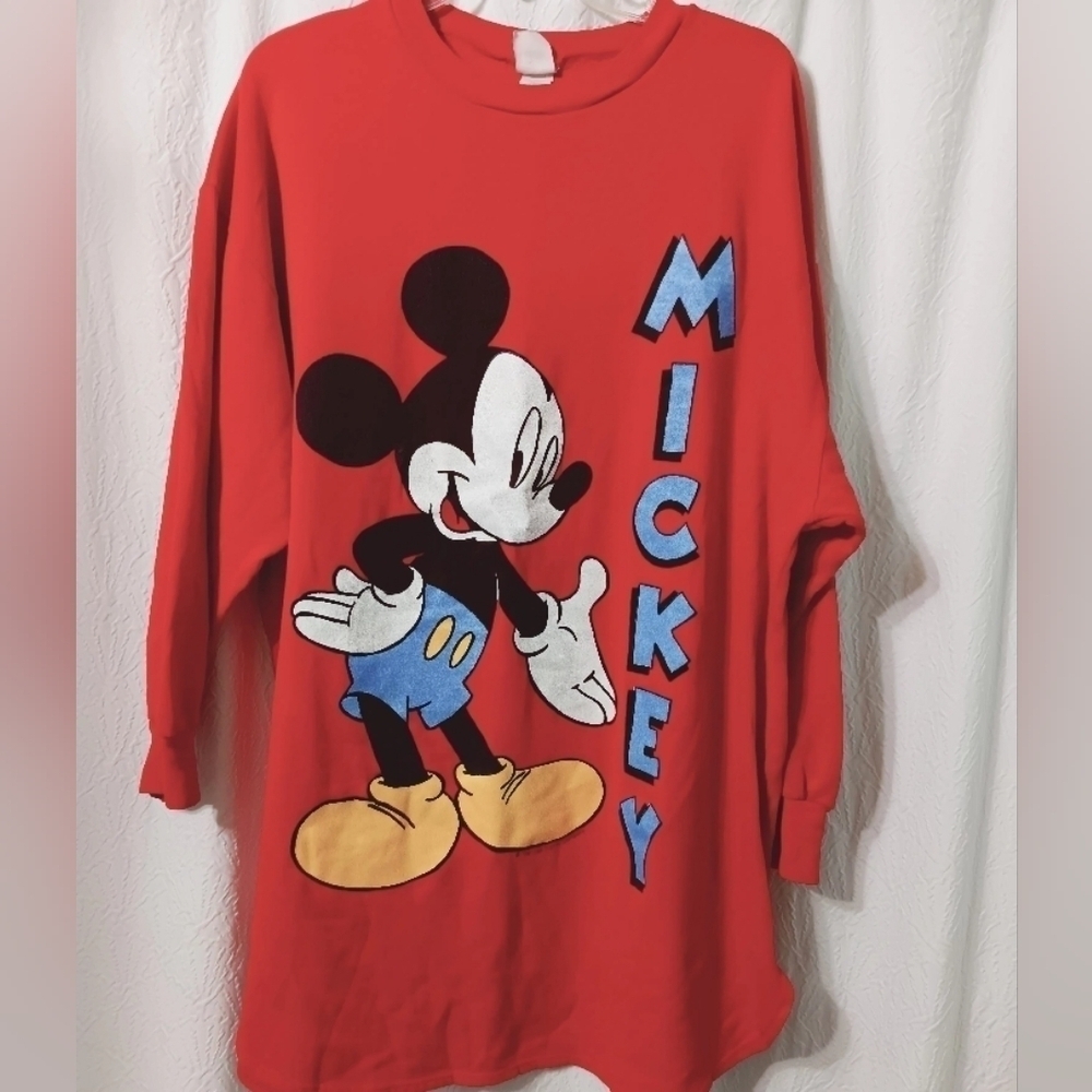 3X25 Vintage SEARS Mickey Red Long Sleeve night gown Size L